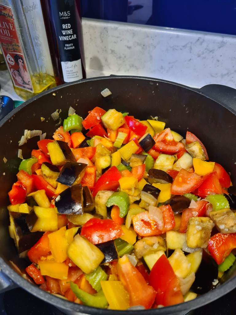 Vegetables cooking in a pan
